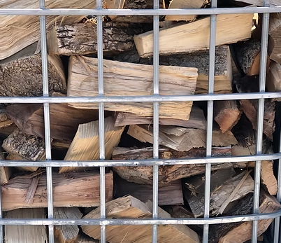 Crate of split firewood close-up