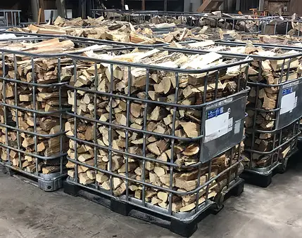 Multiple firewood crates in warehouse